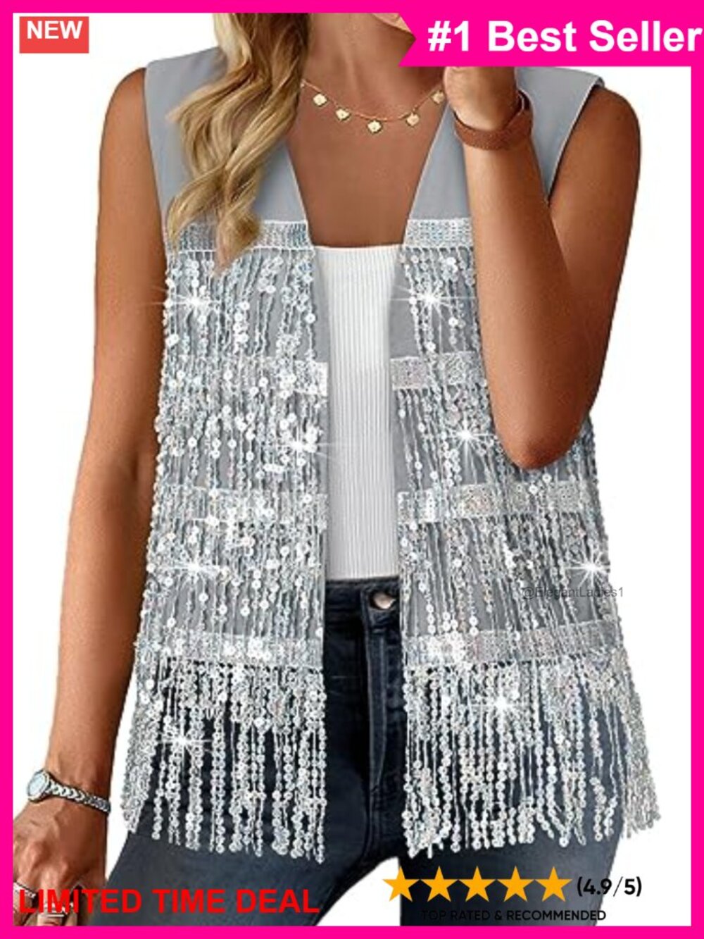 Sequin Fringe Sleeveless Vest Sparkly Crop Cardigan